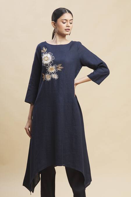 Linen Bloom Blue 100% Linen Round Tunic 