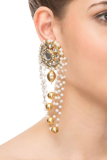 Shillpa Purii Designer Jewellery Kundan & Pearl Chained Drop Earrings 