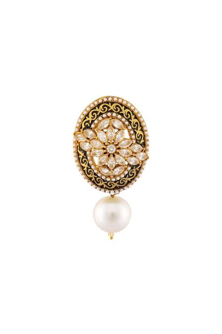 Shillpa Purii Designer Jewellery_Black Pearls, Beads, Stones Studded Elliptical Kundan And Drop Earring _Online_at_Aza_Fashions