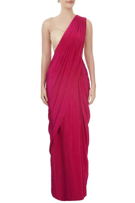 Buy_J By Jannat_Red Embellished Floral Illusion Neck Pre-draped Saree And Cape Set _Online_at_Aza_Fashions