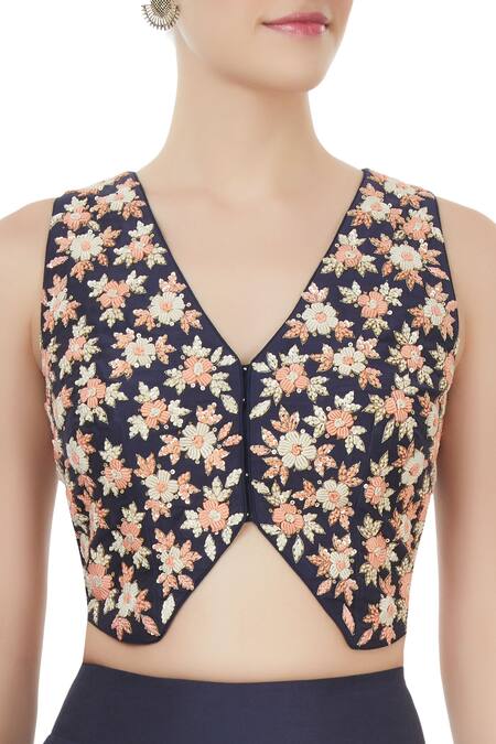 J By Jannat_Blue Embroidered Floral Applique Cape High Asymmetric Lehenga Set _at_Aza_Fashions