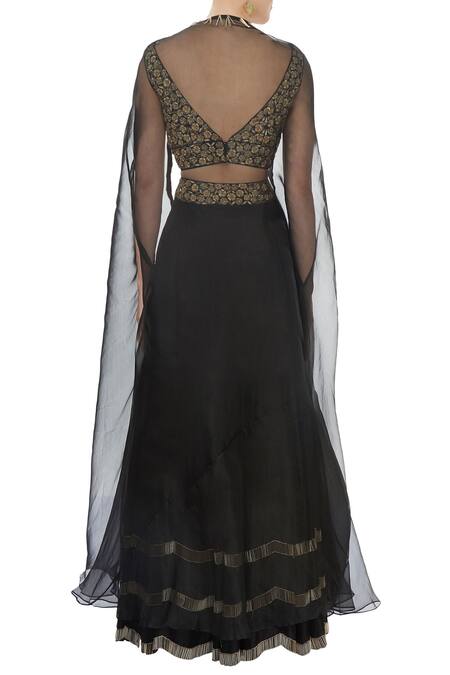 Shop_J by Jannat_Black Embroidered Jacket Lehenga Set  _at_Aza_Fashions