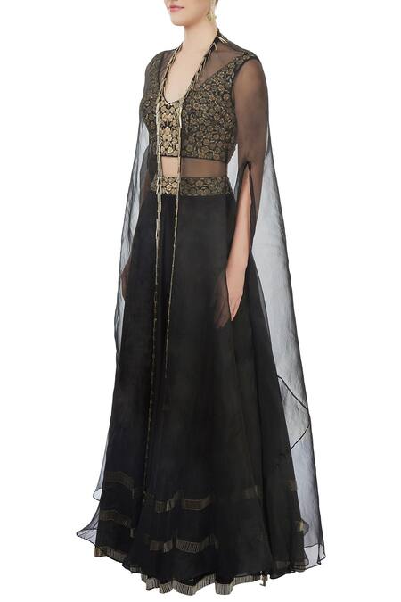 Buy_J by Jannat_Black Embroidered Jacket Lehenga Set  _Online_at_Aza_Fashions