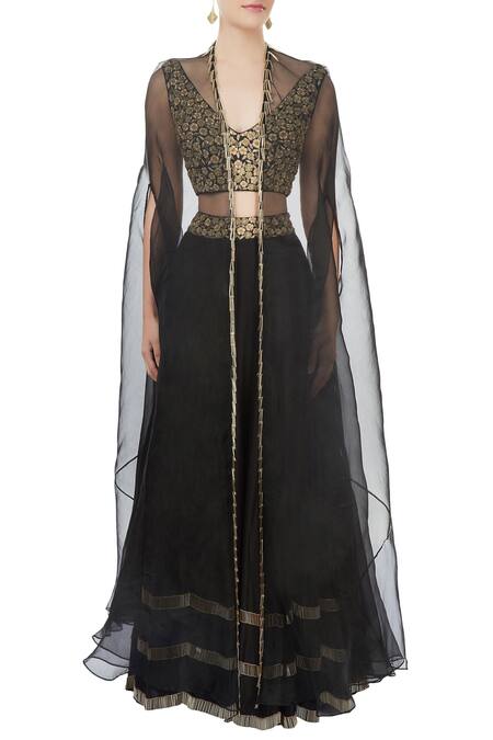 Shop_J by Jannat_Black Embroidered Jacket Lehenga Set  _Online_at_Aza_Fashions