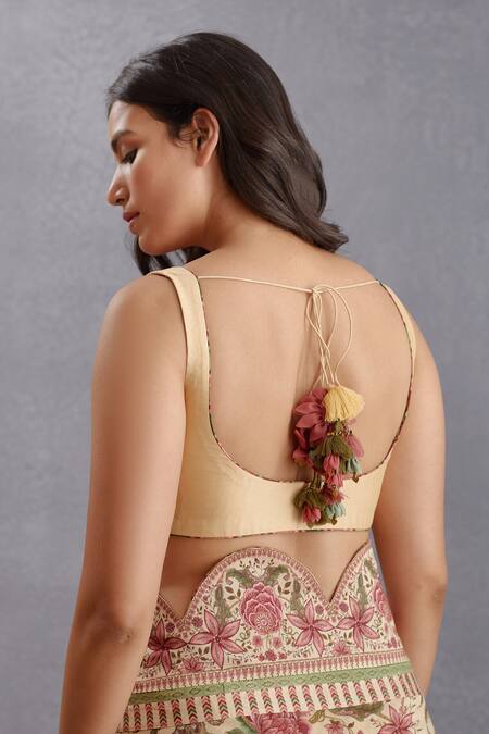Shop_Torani_Beige Cotton Silk, Handwoven Chanderi U Neck Kasturi Vanida Blouse _at_Aza_Fashions