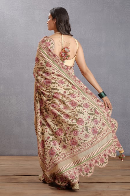 Shop_Torani_Beige Cotton Silk, Handwoven Chanderi U Neck Kasturi Vanida Blouse _Online_at_Aza_Fashions