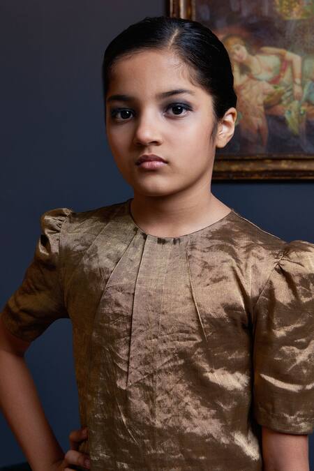 Buy Swati Golyan Gold Handloom Cotton, Lurex Embroidery Drop Down Waist Dress Online at Aza Fashions Buy_Swati Golyan_Gold Handloom Cotton, Lurex Embroidery Drop Down Waist Dress _Online_at_Aza_Fashions