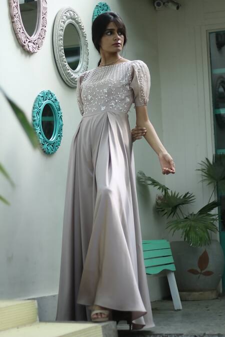 PIRI INDIA_Purple Organza Embroidery Boat Neck Bodice Jumpsuit _Online_at_Aza_Fashions