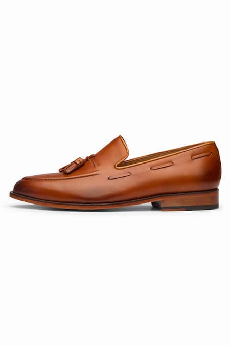 Buy_Dapper Shoes_Brown Leather Tassel Loafers _Online_at_Aza_Fashions