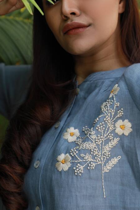 Shop_Linen Bloom_Blue 100% Linen Tunic_Online_at_Aza_Fashions