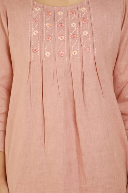 Linen Bloom_Pink 100% Linen Pleated Tunic _at_Aza_Fashions