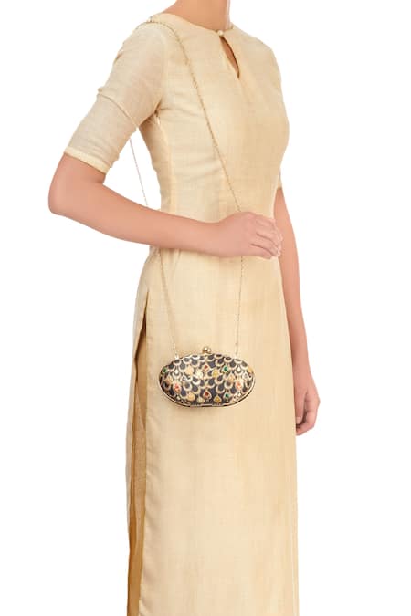 Shop_Puneet Gupta_Black Jewel Print Clutch _at_Aza_Fashions