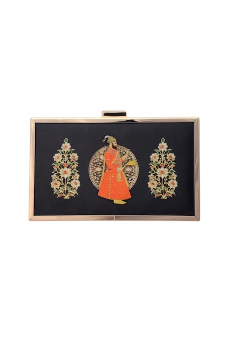 Puneet Gupta Black Floral Print Clutch 
