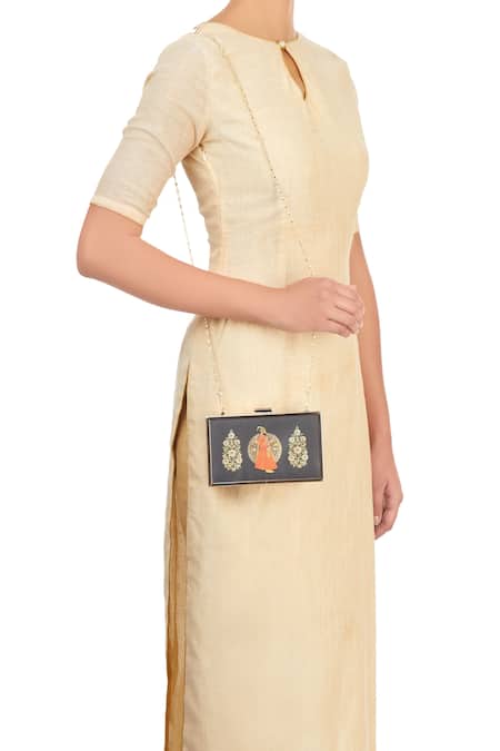 Shop_Puneet Gupta_Black Floral Print Clutch _at_Aza_Fashions
