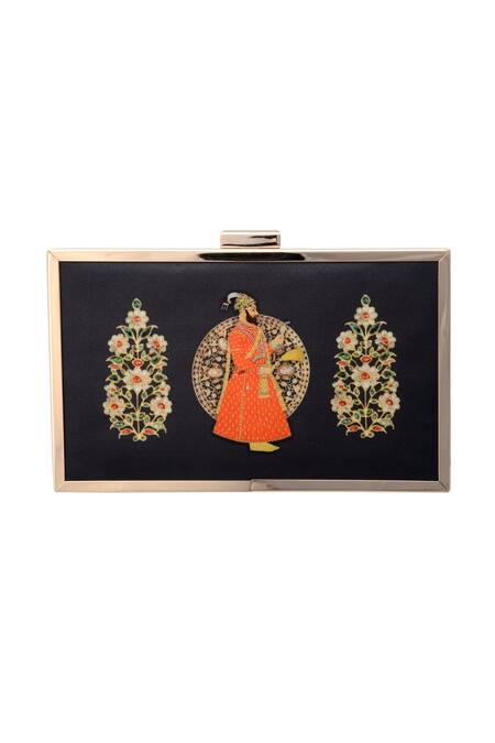 Puneet Gupta_Black Floral Print Clutch _Online_at_Aza_Fashions