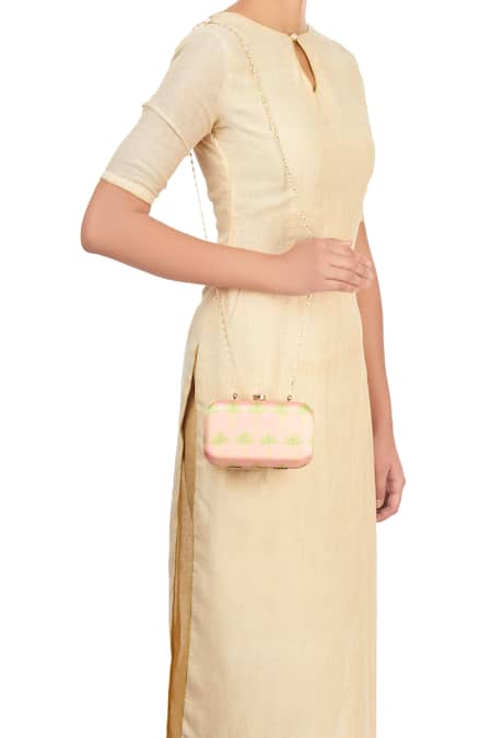 Puneet Gupta Pink Tree Motif Box Clutch 