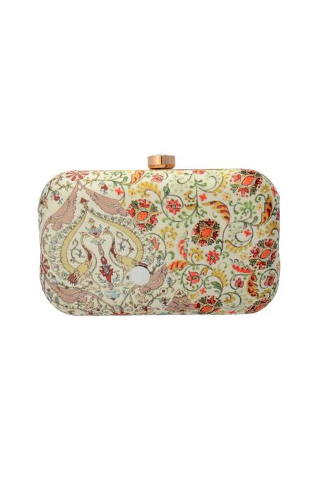 Puneet Gupta_Red Beads Multi-coloured Printed Box Clutch _Online_at_Aza_Fashions