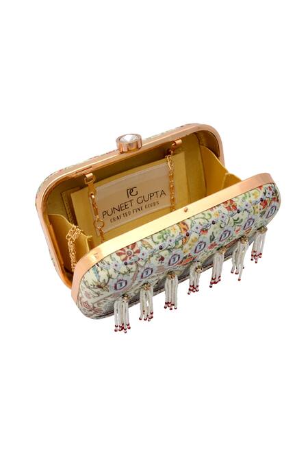 Buy_Puneet Gupta_Red Beads Multi-coloured Printed Box Clutch _Online_at_Aza_Fashions