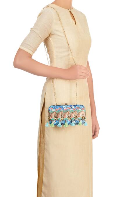 Shop Puneet Gupta Multi Color Flower Print Multicolored Clutch at Aza Fashions Shop_Puneet Gupta_Multi Color Flower Print Multicolored Clutch _at_Aza_Fashions