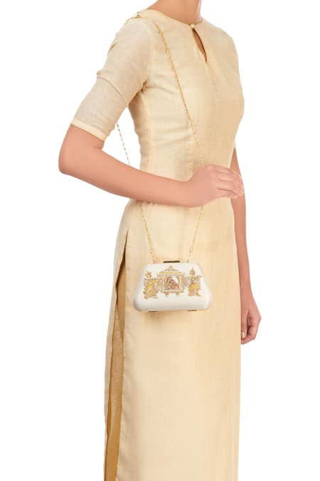 Shop Puneet Gupta White Zari Zardozi Embroidered Clutch at Aza Fashions Shop_Puneet Gupta_White Zari Zardozi Embroidered Clutch _at_Aza_Fashions