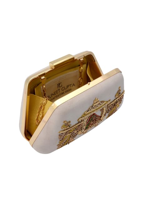 Buy Puneet Gupta White Zari Zardozi Embroidered Clutch Online at Aza Fashions Buy_Puneet Gupta_White Zari Zardozi Embroidered Clutch _Online_at_Aza_Fashions