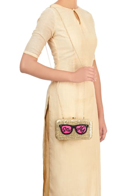 Shop_Puneet Gupta_Beige Embroidered Sequin Clutch _at_Aza_Fashions