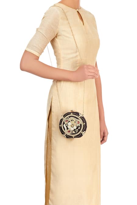 Shop Puneet Gupta Black Beads, Stones Floral Motif Embellished Clutch at Aza Fashions Shop_Puneet Gupta_Black Beads, Stones Floral Motif Embellished Clutch _at_Aza_Fashions