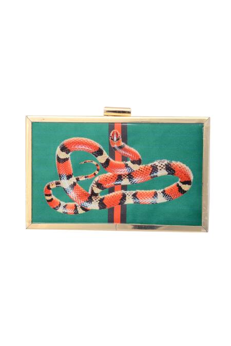 Puneet Gupta Green Clutch With Snake Print