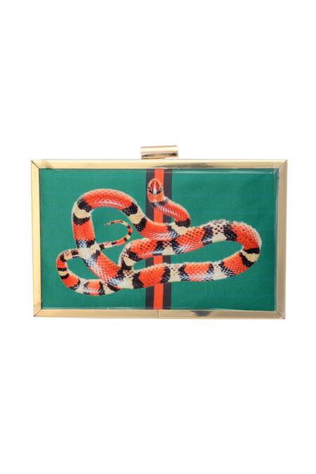 Puneet Gupta Green Snake Print Clutch Online at Aza Fashions Puneet Gupta_Green Snake Print Clutch _Online_at_Aza_Fashions