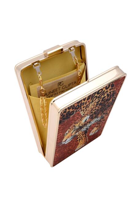 Buy Puneet Gupta Orange Leopard Print Graphic Clutch Online at Aza Fashions Buy_Puneet Gupta_Orange Leopard Print Graphic Clutch _Online_at_Aza_Fashions