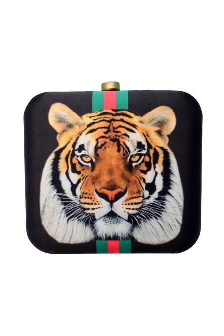 Puneet Gupta Black Tiger Print Clutch Online at Aza Fashions Puneet Gupta_Black Tiger Print Clutch _Online_at_Aza_Fashions
