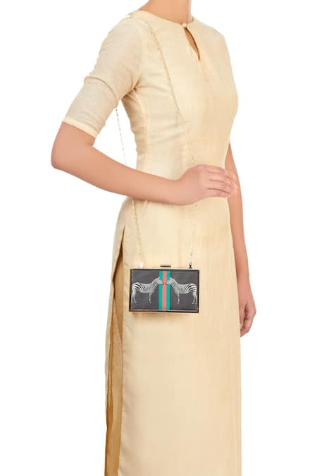 Shop Puneet Gupta Black Zebra Print Clutch at Aza Fashions Shop_Puneet Gupta_Black Zebra Print Clutch _at_Aza_Fashions