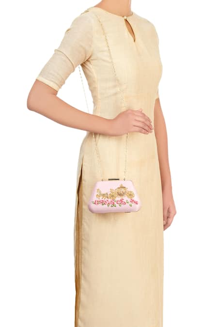 Shop Puneet Gupta Pink Bead And Thread Embellished Clutch at Aza Fashions Shop_Puneet Gupta_Pink Bead And Thread Embellished Clutch _at_Aza_Fashions