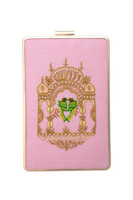 Puneet Gupta Pink Clutch With Embroidery