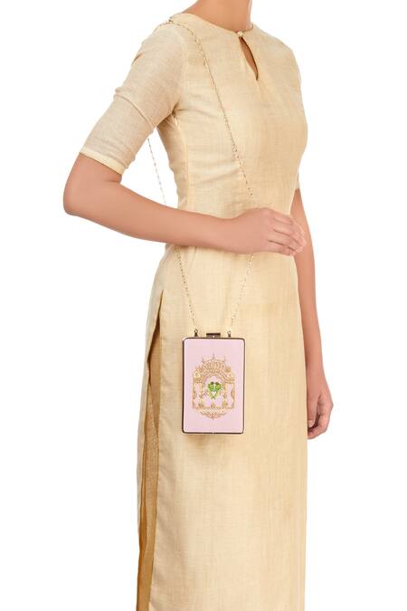 Shop_Puneet Gupta_Pink Embroidery Clutch _at_Aza_Fashions
