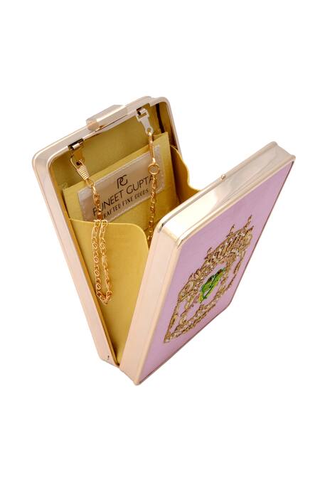 Buy_Puneet Gupta_Pink Embroidery Clutch _Online_at_Aza_Fashions
