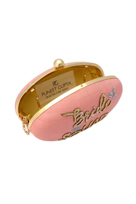 Buy_Puneet Gupta_Pink Embroidery, Sequins Bride Squad Embellished Clutch _Online_at_Aza_Fashions