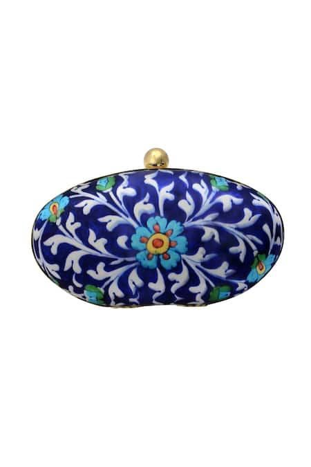 Puneet Gupta_Blue Floral Print Clutch _Online_at_Aza_Fashions