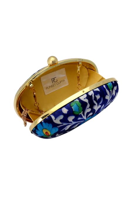 Buy_Puneet Gupta_Blue Floral Print Clutch _Online_at_Aza_Fashions