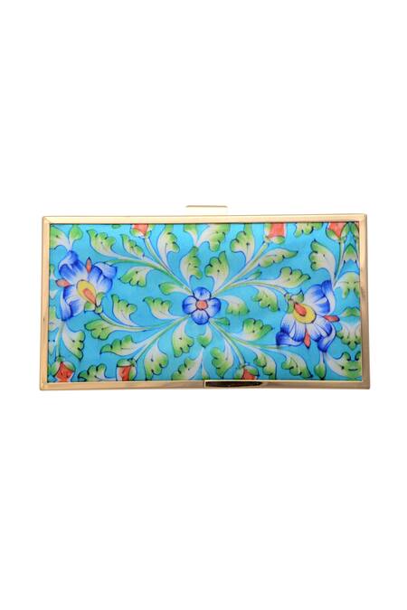 Puneet Gupta_Blue Abstract Floral Print Clutch_Online_at_Aza_Fashions