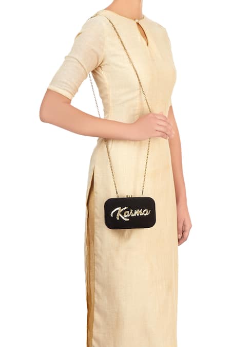 Puneet Gupta Black Karma Sequin Clutch 