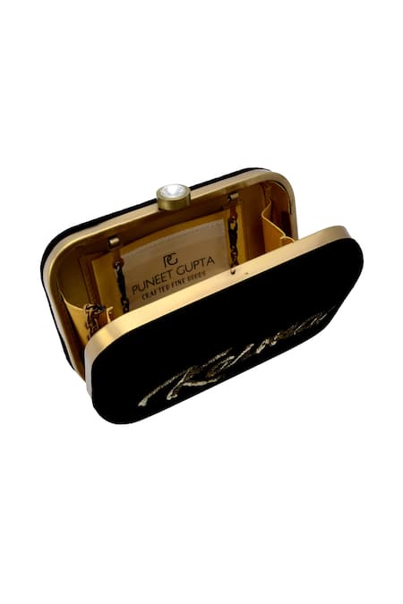 Buy_Puneet Gupta_Black Sequins Karma Clutch _Online_at_Aza_Fashions