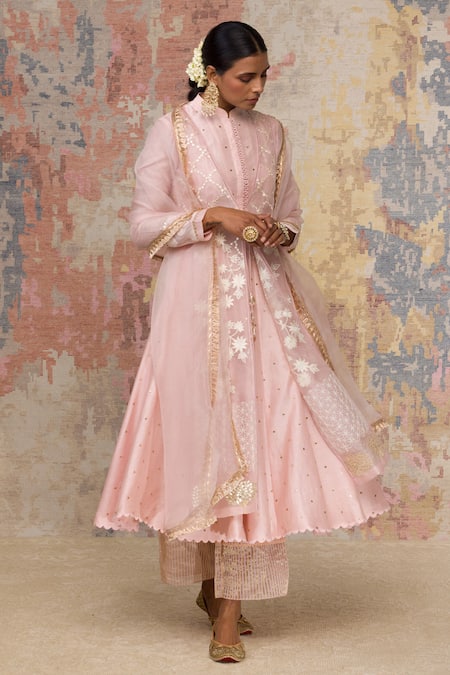 Buy_Devnaagri_Pink Organza, , Shantoon, Embroidered Jacket And Anarkali Set _Online_at_Aza_Fashions