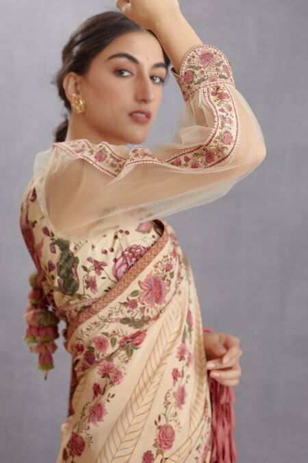 Shop Torani Beige Chintz Motifs Kasturi Taahira Saree Online at Aza Fashions Shop_Torani_Beige Chintz Motifs Kasturi Taahira Saree _Online_at_Aza_Fashions