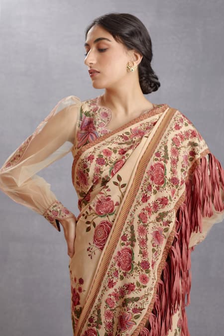 Torani Beige Chintz Motifs Kasturi Taahira Saree at Aza Fashions Torani_Beige Chintz Motifs Kasturi Taahira Saree _at_Aza_Fashions