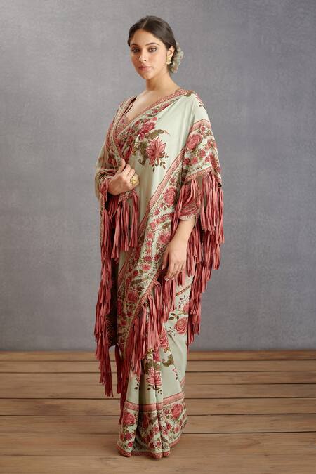 Torani_Green Handwoven Chanderi Printed Chintz Motifs Jaituni Taahira Saree  _Online_at_Aza_Fashions