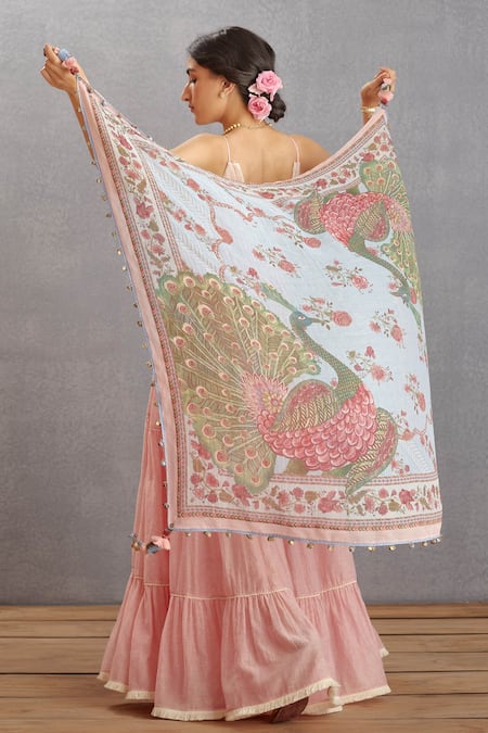 Torani_Blue Tassels Samsara Hiral Scarf _Online_at_Aza_Fashions