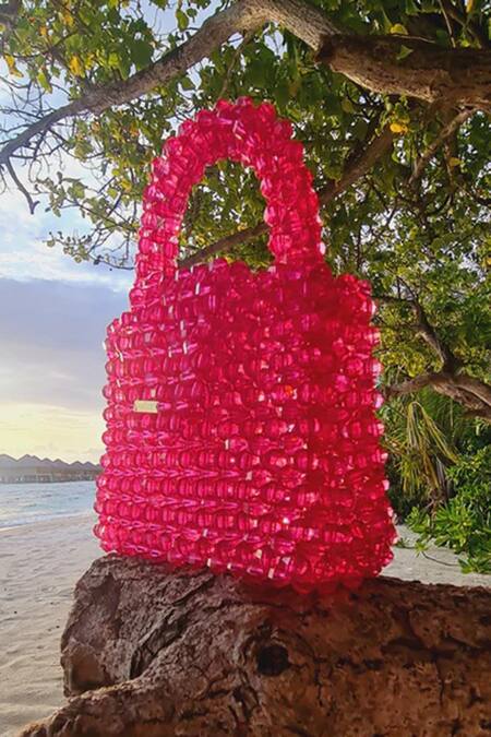 The Ashlee Design CO._Pink Applique Rectangle Shaped Embellished Bag_Online_at_Aza_Fashions