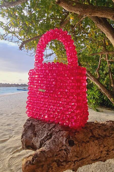 Buy_The Ashlee Design CO._Pink Applique Rectangle Shaped Embellished Bag_Online_at_Aza_Fashions