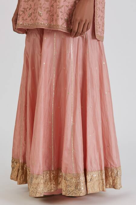 Buy_Lajjoo C_Pink Silk Embroidered Floral Round Mugdha Kurta And Sharara Set _Online_at_Aza_Fashions